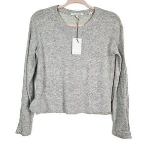 NWT Bella Luxx Mixed Media Jersey Knit Back Crew Neck Sweater Cement Heather XS